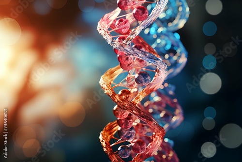 abstract illustration of human dna close up on blurred background photo