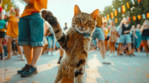 A cat dancing at music event