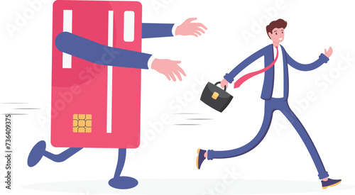 Fotografering Businessman heavy debtor loan credit card, vector illustration cartoon