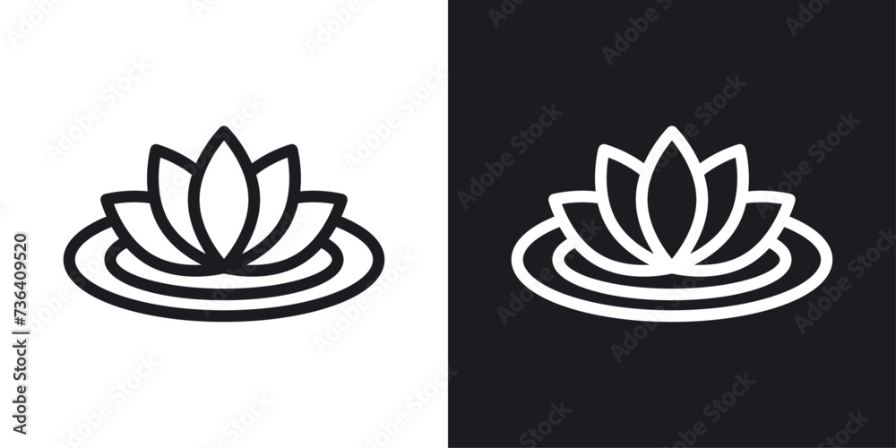 Water lily icon designed in a line style on white background. - obrazy, fototapety, plakaty 