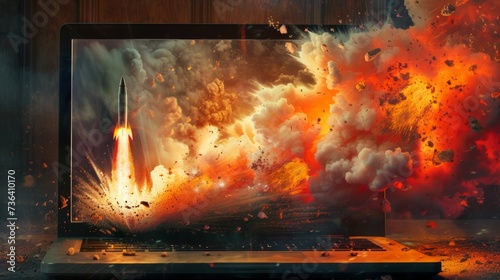 the rocket going out of a laptop screen