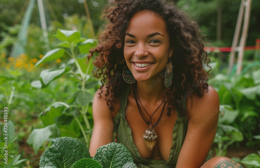 woman smiling and planting food woman smiling and planting food