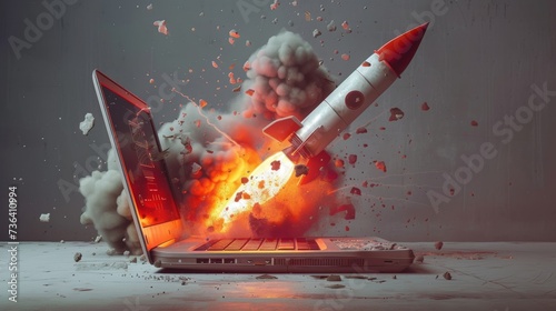 the rocket going out of a laptop screen