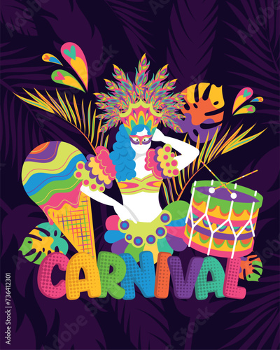 Colored brazilian carnival poster Vector illustration