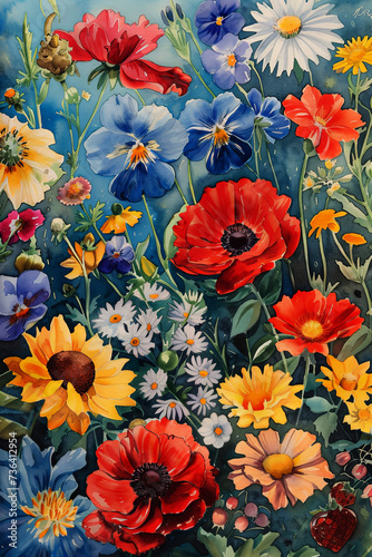 Wallpaper Mural Artistic illustration of very cute little flowers bright colors Torontodigital.ca