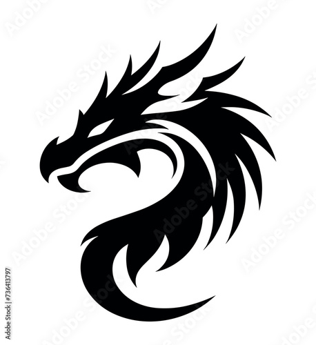 Dragon face car decal and motorcycle sticker vector illustration. Dragon head silhouette tattoo and airbrush stencil.