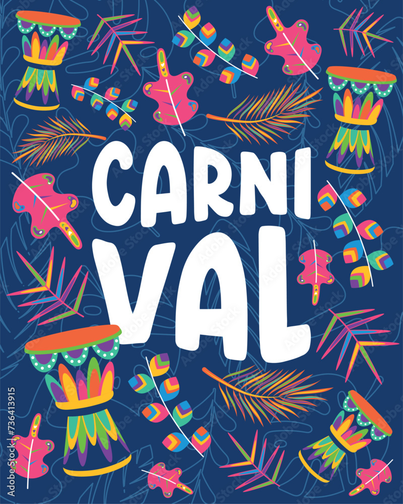 Colored brazilian carnival poster Vector illustration