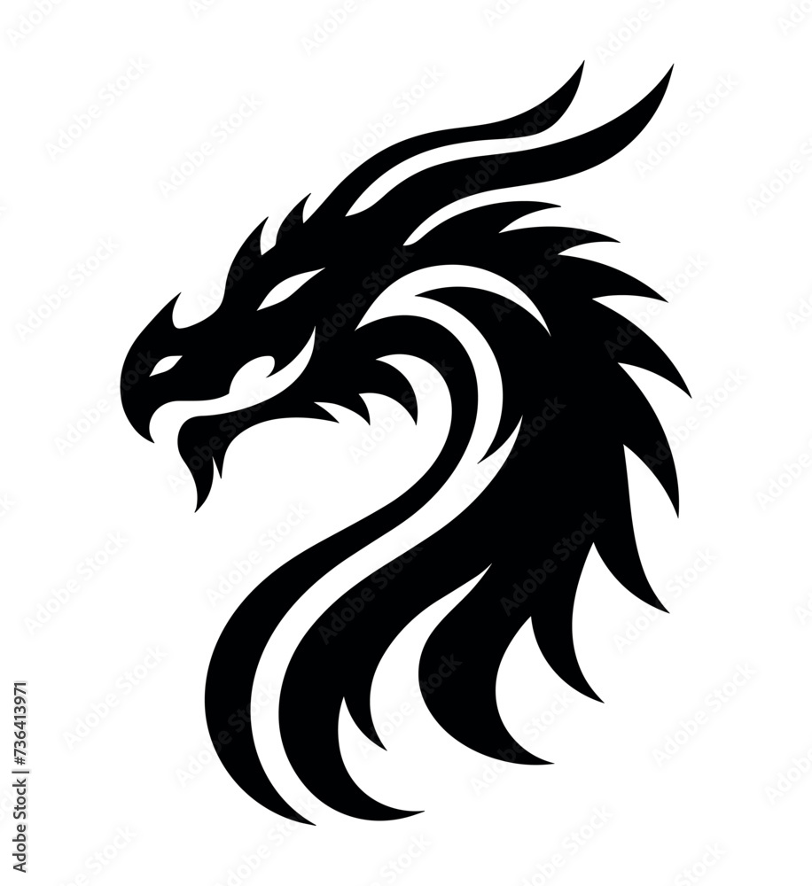 custom made wallpaper toronto digitalTraditional Chinese Dragon head vector illustration logo and tattoo template silhouette outline graphic isolated on white background.