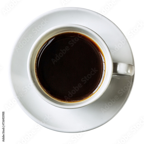 cup of dark coffee isolated on transparent background, directly above view