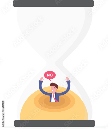 Businessman sinking in quicksand in hourglass, vector illustration cartoon

