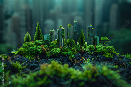 Abstract eco concept with lush green planet, symbolizing environmental conservation and sustainability