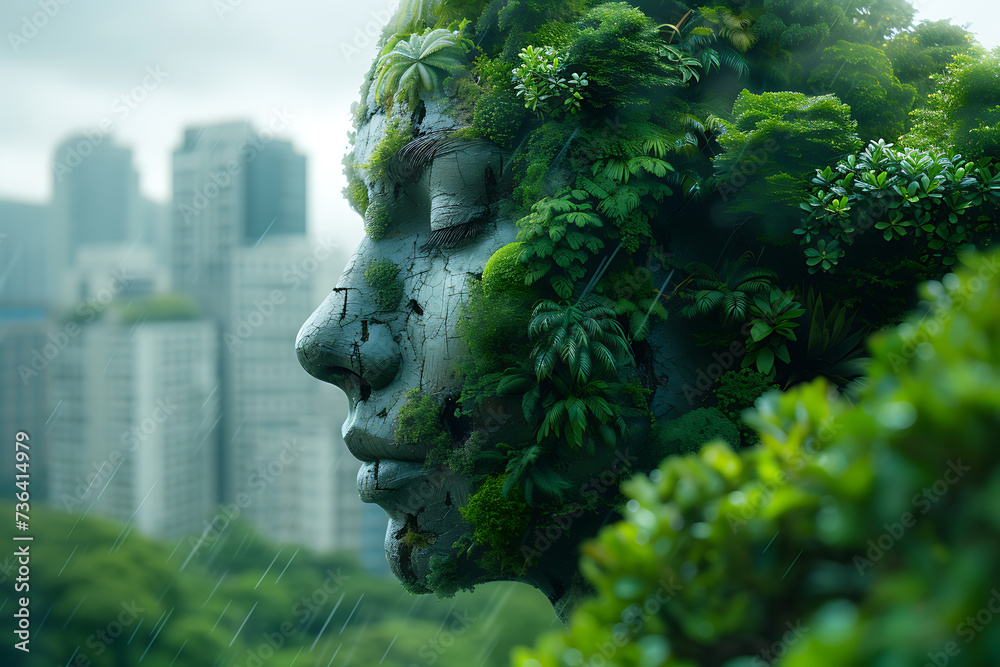 Abstract eco concept with lush green planet, symbolizing environmental conservation and sustainability