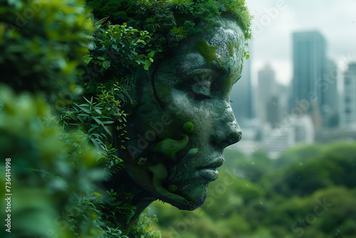 Abstract eco concept with lush green planet, symbolizing environmental conservation and sustainability © Helen