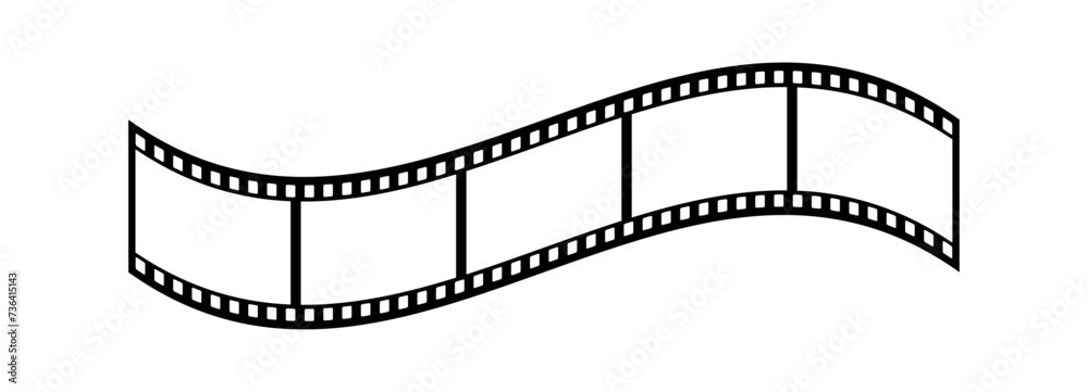 35mm film strip in 3d vector design with 5 frames on white background. Black film reel symbol illustration to use in photography, television, cinema, travel, photo frame. 