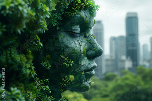 Abstract eco concept with lush green planet, symbolizing environmental conservation and sustainability © Helen