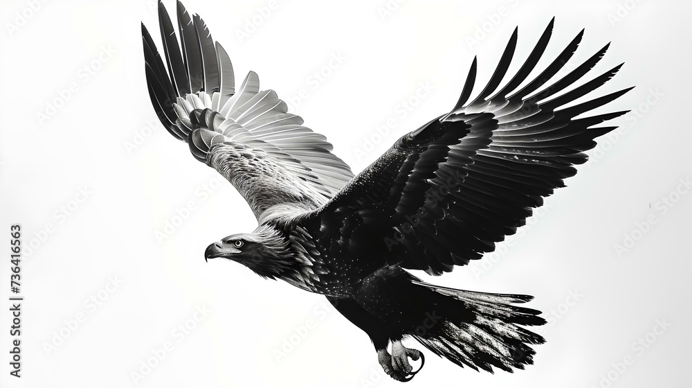 Obraz premium Majestic black and white eagle in flight. captivating wildlife photography. symbol of freedom and power. AI