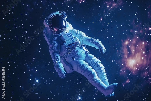 An astronaut floats weightlessly in space with a backdrop of twinkling stars, Astronaut floating serenely amongst twinkling stars in a reflective spacesuit, AI Generated © Iftikhar alam
