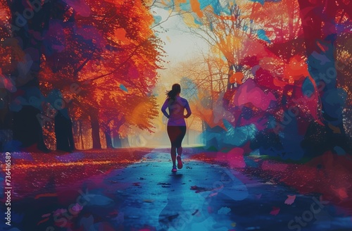 a woman jogging in the park happy