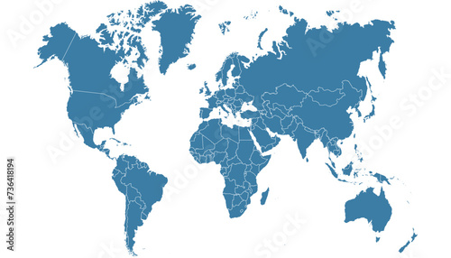 World map. Blue modern vector map. Silhouette map 