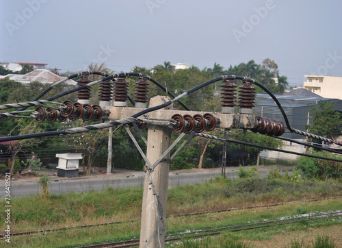Dangerous electric poles for Asians Unsafe wiring structure system and is close to the community