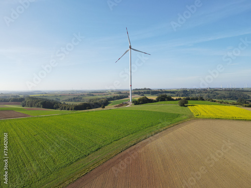 Country fields and a wind generator in the countryside 
