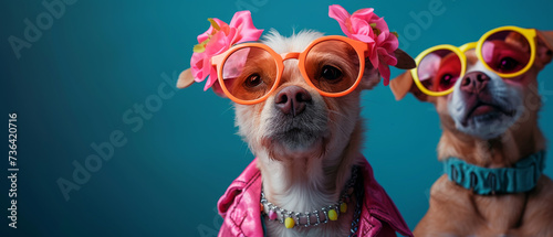 A stylish canine struts confidently in their yellow-tinted goggles and rosy coat, radiating charm and flair as they embrace their unique breed
