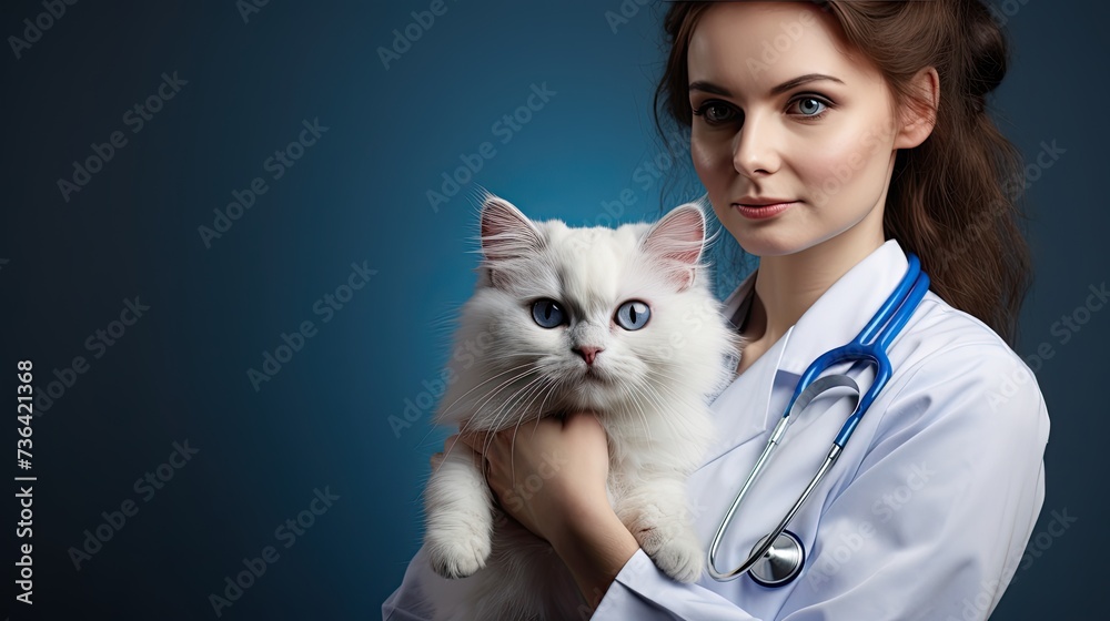 take cat to the veterinarian. bring cat for vaccination. A veterinarian cradles a white domestic cat, symbolizing professional pet care take cat to the veterinarian. bring cat for vaccination. A veterinarian cradles a white domestic cat, symbolizing professional pet care