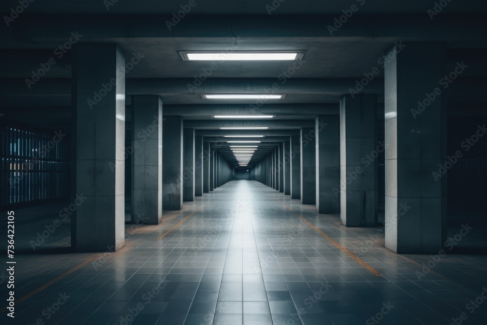 Empty long passageway in a modern building