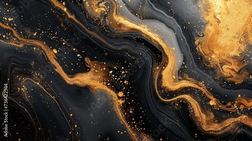 In-depth of a gold abstract black marble backdrop crafting with ink and style texture wall, Generative AI.