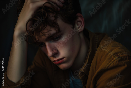 Portrait of a teenage boy with a concerned look on his face 