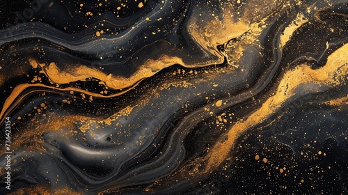 In-depth of a gold abstract black marble backdrop crafting with ink and style texture wall, Generative AI.