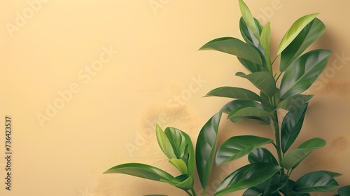 Serene green plant on a warm beige background. perfect for calm aesthetic themes. ideal for wellness and nature concepts. AI