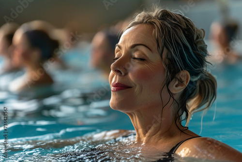 Mature woman enjoying her exercise routine at the swimming pool.
