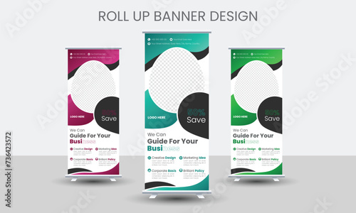 Creative corporate business roll up banner bundle template, x rollup pullup pop up signage retractable banner.3 color set of gradient layout with print ready design.