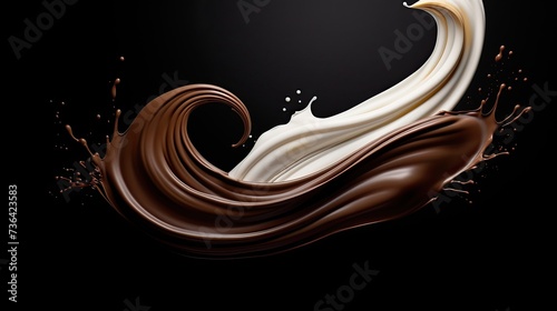 chocolate melted background. Captivating melted chocolate splash with luscious cream swirl