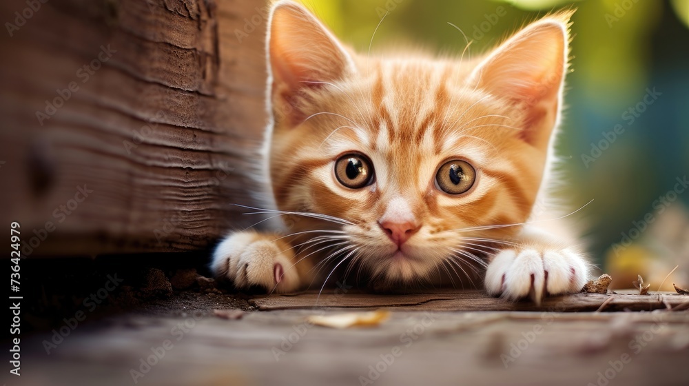 Close-up of an adorable ginger kitten with large eyes, playing Close-up of an adorable ginger kitten with large eyes, playing