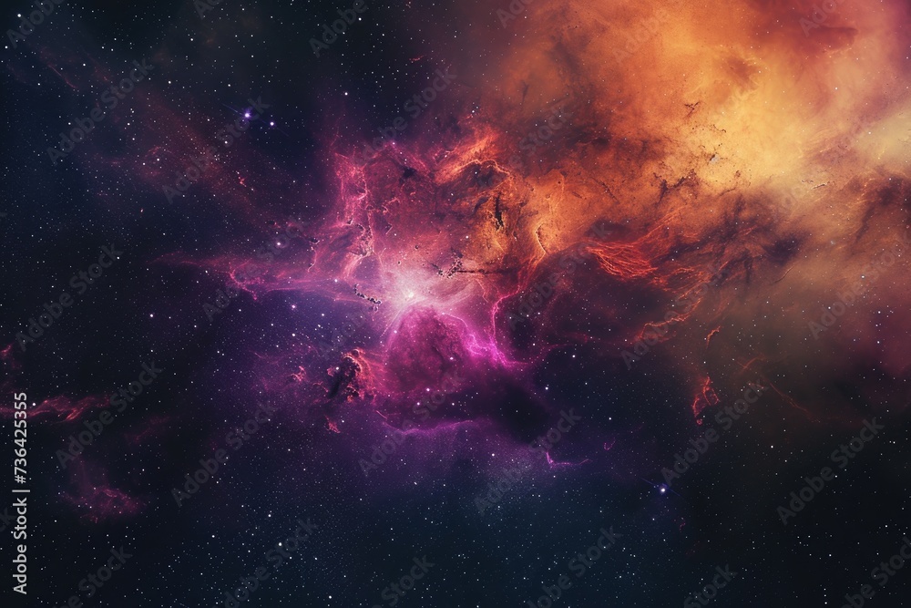 A vibrant space filled with countless stars and swirling clouds, creating a mesmerizing celestial scene, Brightly colored space nebula set against a dark backdrop, AI Generated - obrazy, fototapety, plakaty 