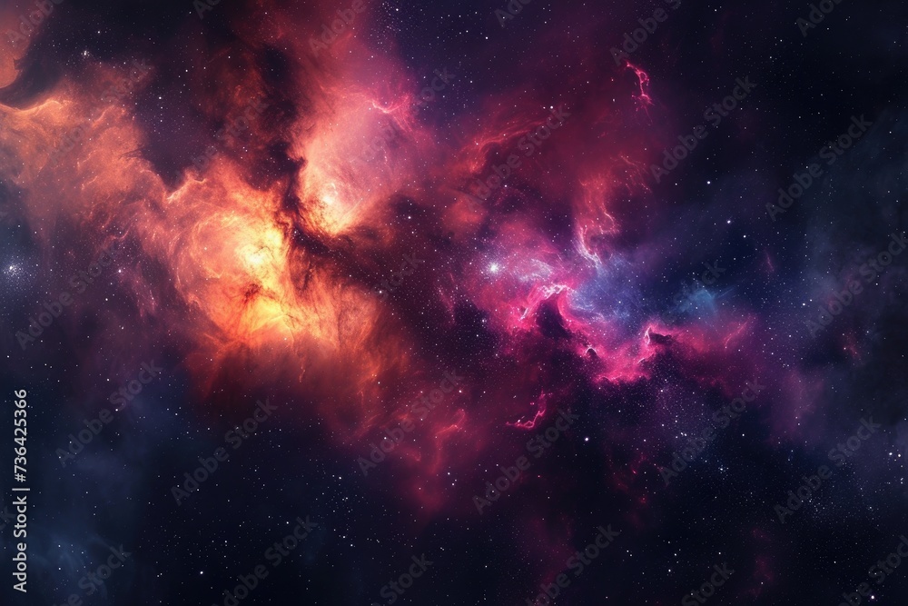 A vibrant and visually stunning space filled with a multitude of colorful stars and billowing clouds, Brightly colored space nebula set against a dark backdrop, AI Generated - obrazy, fototapety, plakaty 