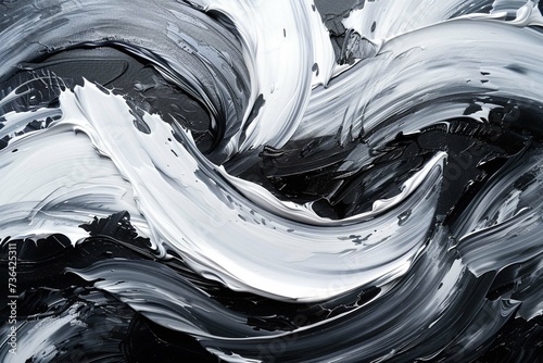 Abstract white black acrylic painted fluted 3d painting texture luxury background banner on canvas - White waves swirls