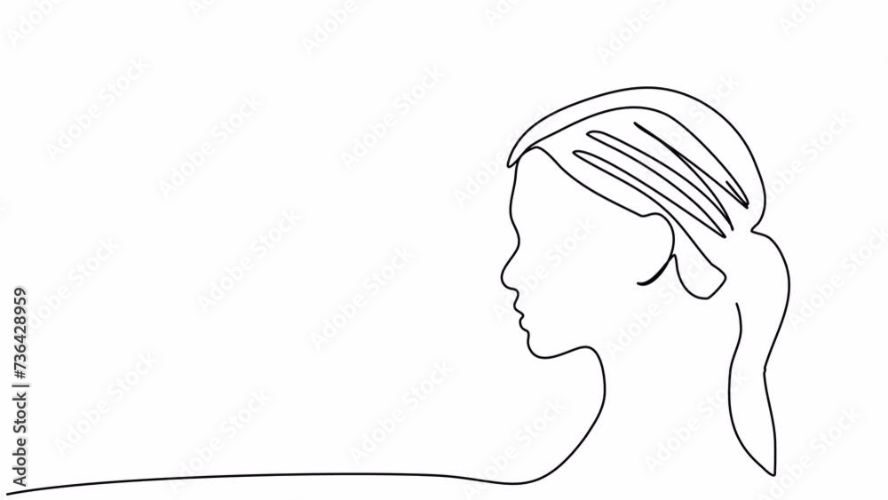 Woman face in profile, one line drawing animation. Video clip with alpha channel. Woman face in profile, one line drawing animation. Video clip with alpha channel.