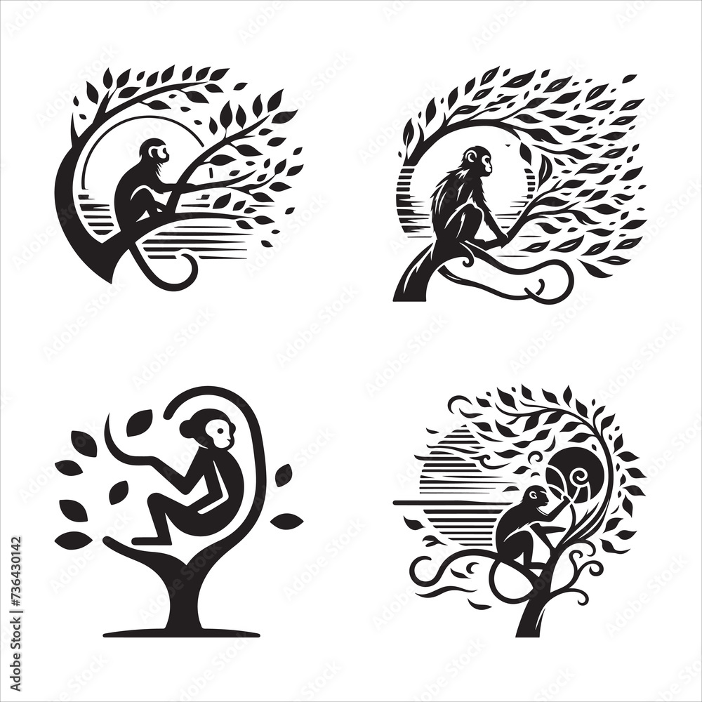 Fototapeta premium Pristine Silhouette Vector design of a monkey