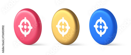 Target aim accuracy focus button application weapon shot bullseye 3d realistic isometric circle icon