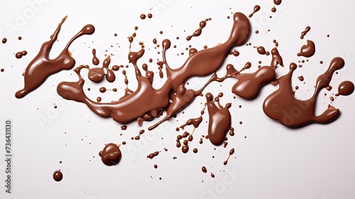 chocolate splash and pieces dropping over a white backdrop