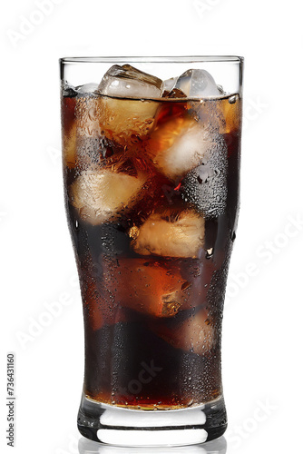 glass of cola with ice isolated on transparent background