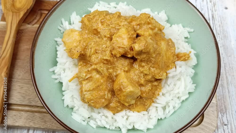Butter chicken et riz en gros plan Butter chicken et riz en gros plan