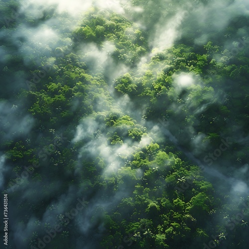 Neblina matinal permeando a copa da floresta tropical