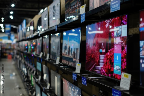 Modern flat screen tvs for sale in electronic store © NikoG