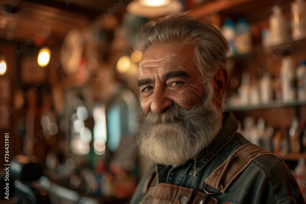Portrait of a proud senior male barbershop owner