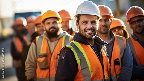 Group of workers show themselves as a team