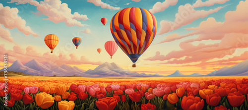 hot air balloon flights over a flower field